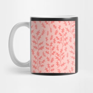 Light scarlet holly leaves on light pink seamless repeat pattern Mug